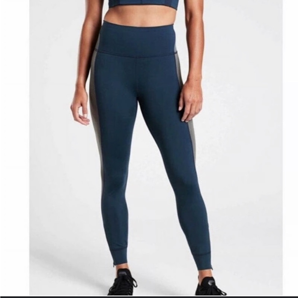 Athleta ALLYSON FELIX Blue and Gray High-Waisted Leggings LEGEND MESH 7/8 TIGHT